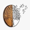 Decoratiune de perete, Tree And Birds 2, Lemn/metal, Dimensiune: 60 x 56 cm, Nuc / Negru
