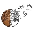Decoratiune de perete, Tree And Birds 2, Lemn/metal, Dimensiune: 60 x 56 cm, Nuc / Negru