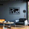 Decoratiune de perete, World Map 7, Metal, 90 x 58 cm, Negru