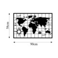Decoratiune de perete, World Map 7, Metal, 90 x 58 cm, Negru