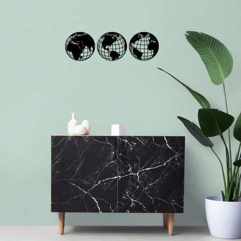 Decoratiune de perete, World Map Metal Decor 3, Dimensiune: 42 x 41 cm, Negru