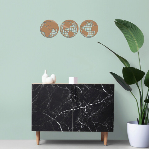 Decoratiune de perete, World Map Metal Decor 3, Metal, Dimensiune: 42 x 41 cm, Cupru