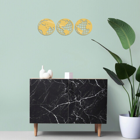 Decoratiune de perete, World Map Metal Decor 3, Metal, Dimensiune: 42 x 41 cm, Auriu