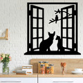 Decoratiune de perete, Cat In The Window, Metal, 100 x 92 cm, Negru