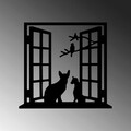 Decoratiune de perete, Cat In The Window, Metal, 100 x 92 cm, Negru
