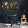 Decoratiune de perete, World Map Globe, Metal, Dimensiune: 60 x 120 cm, Auriu