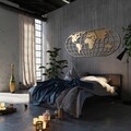 Decoratiune de perete, World Map Globe, Metal, Dimensiune: 60 x 120 cm, Auriu