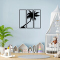 Decoratiune de perete, Palm 3, Metal, 32 x 88 cm, Negru