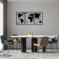 Decoratiune de perete, World Map 3, Metal, 48 x 74 cm, 3 piese, Negru