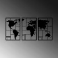 Decoratiune de perete, World Map 3, Metal, 48 x 74 cm, 3 piese, Negru