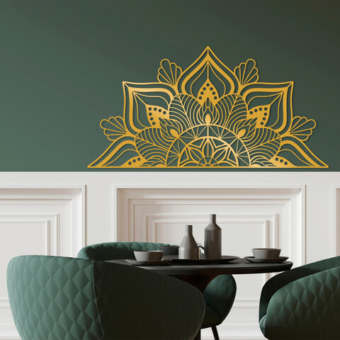 Decoratiune de perete, Mandala 1, Metal, Dimensiune: 154 x 78 cm, Auriu