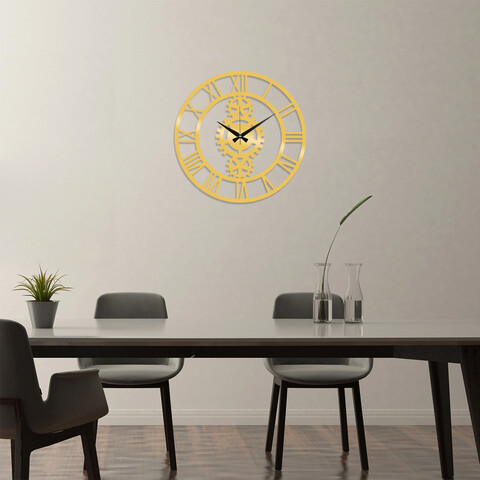 Ceas de perete, Metal Wall Clock 3, Metal, Dimensiune: 48 x 48 cm, Auriu