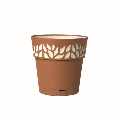 Ghiveci cu farfurie Cloe, 15 cm, plastic, teracota/crem