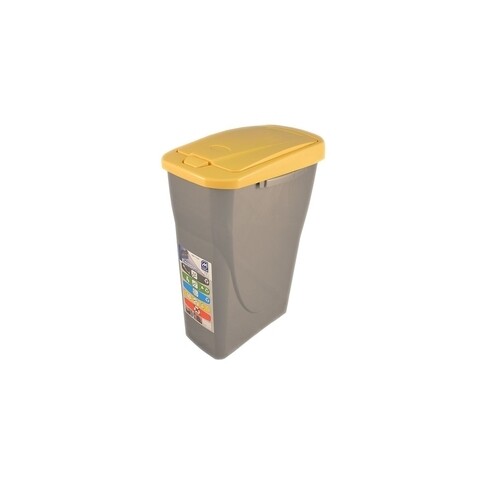 Cos de gunoi ECO BIN cu capac push, colectare selectiva, plastic, 25 L, galben