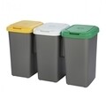Cos de gunoi TRIO 3 x 25 L, colectare selectiva, plastic, galben/alb/verde