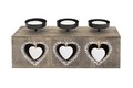 Suport pentru lumanari Heart, Bedora, 3 recipiente, lemn/metal, negru/natur