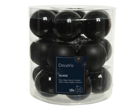 Cutie cu 18 globuri asortate Baubles, Decoris, Ø4 cm, sticla, negru