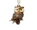 Owl w branch Díszgömb, Decoris, 8.5x10 cm, üveg, barna