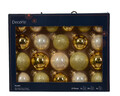 Baubles 21 db Díszgömb, Decoris, Ø7 cm/Ø6 cm/Ø5 cm, üveg, aranyszín