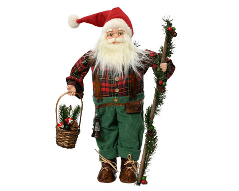 Decoratiune Santa w green branch w berry, Decoris, 16x21x45 cm, poliester, multicolor