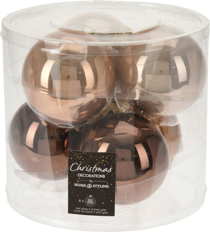 Christmas Glam 6 db Díszgömb, Ø8 cm, üveg, borostyán