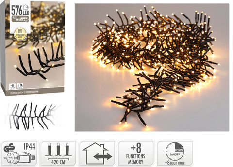 Cluster Lights Karácsonyi installáció, 576 LED-el, 400 cm, meleg fény