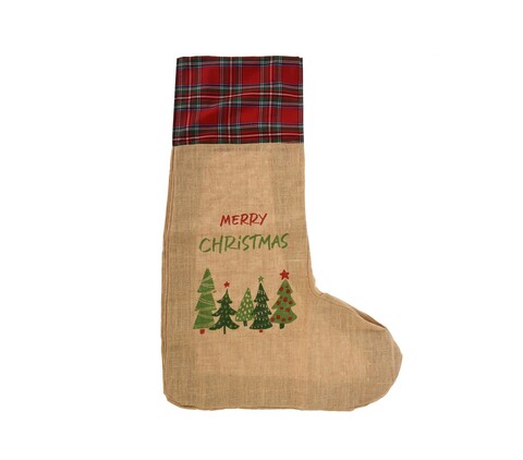 Decoratiune Stocking top plaid, 90 x 35 cm, iuta