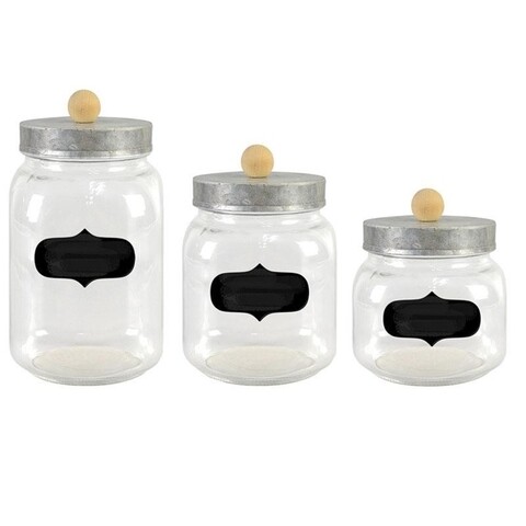 Set 3 borcane cu capac, InArt, sticla, transparent