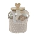 Borcan cu capac si cos, InArt, 12x19 cm, sticla/bumbac, alb/bej