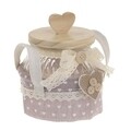 Borcan cu capac si cos, InArt, 12x17 cm, sticla/bumbac, roz/bej