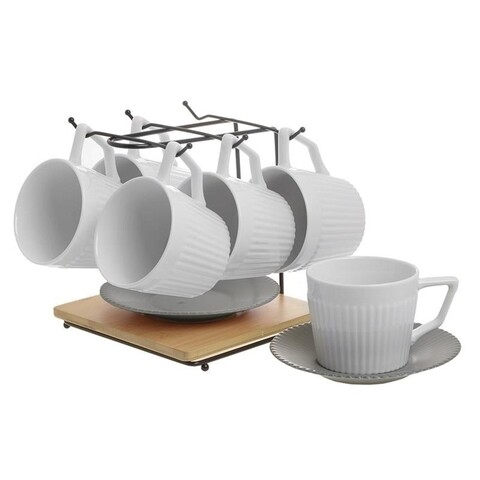 Set 6 cesti de ceai cu farfurii si suport, InArt, 200 ml, portelan