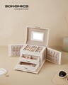 Cutie pentru bijuterii cu 3 etaje Songmics, 17.5x13.5x12 cm, MDF/piele ecologica/catifea, alb