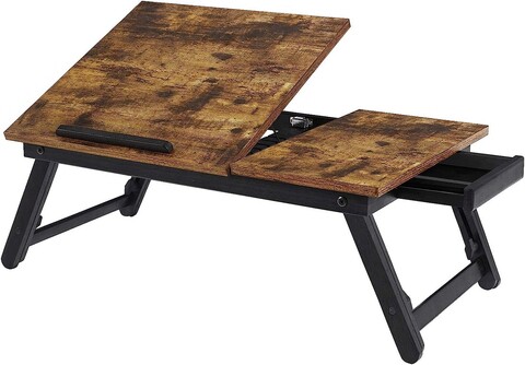Masuta pentru laptop, Songmics, inaltime ajustabila, 55 x 35 x 23 cm, MDF/bambus, maro rustic