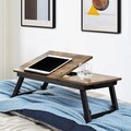 Masuta pentru laptop, Songmics, inaltime ajustabila, 55 x 35 x 23 cm, MDF/bambus, maro rustic