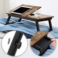 Masuta pentru laptop, Songmics, inaltime ajustabila, 55 x 35 x 23 cm, MDF/bambus, maro rustic