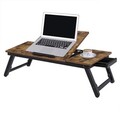 Masuta pentru laptop, Songmics, inaltime ajustabila, 71 x 35 x 23 cm, MDF/bambus, maro rustic