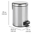 Cos de gunoi cu pedala, Wenko, Leman, 17 x 22.5 x 25 cm, 3 L, inox, gri