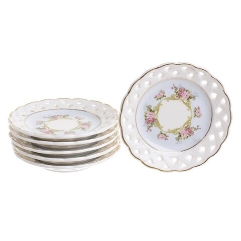 Serviciu pentru desert Roses, InArt, 6 piese, portelan, roz/albastru