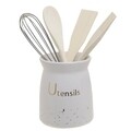 Suport cu ustensile de bucatarie 5 piese InArt, 11x25 cm, portelan, alb/auriu