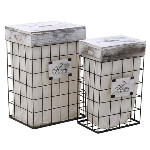 Set 2 cosuri de rufe InArt, metal/poliester, alb/negru
