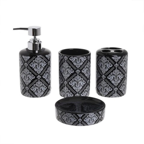 Set de baie din ceramica, InArt, 4 piese, negru/alb