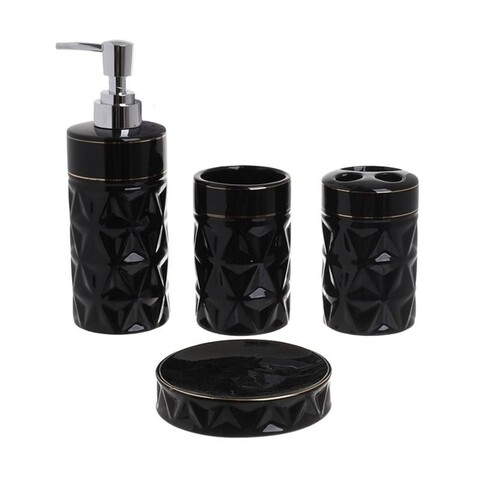 Set de baie din ceramica, InArt, 4 piese, negru/auriu