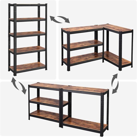 Raft modular pentru depozitare Songmics, 75 x 30 x 150 cm, MDF/otel, maro rustic
