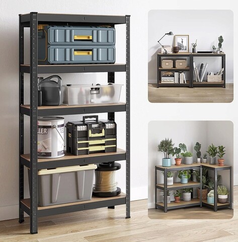 Raft modular pentru depozitare Songmics, 75 x 30 x 150 cm, MDF/fier, negru/maro deschis