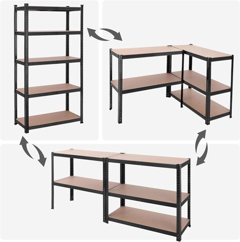 Raft modular pentru depozitare Songmics, 90 x 40 x 180 cm, MDF/otel, negru/maro deschis