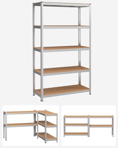 Raft modular pentru depozitare Songmics, 120 x 60 x 200 cm, MDF/otel, argintiu/maro deschis