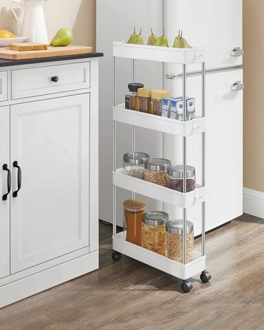 Carucior pentru depozitare Songmics, 40 x 12.5 x 88 cm, polipropilena/inox, alb