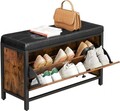 Bancheta cu pantofar Copadion, Vasagle, 80 x 30 x 51 cm, 6 perechi pantofi, imitatie de piele, maro rustic/negru