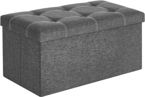 Bancheta cu spatiu pentru depozitare Songmics, 76 x 38 x 38 cm, pliabila, imitatie in/MDF, gri inchis