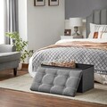 Bancheta cu spatiu pentru depozitare Songmics, 76 x 38 x 38 cm, pliabila, imitatie in/MDF, gri inchis